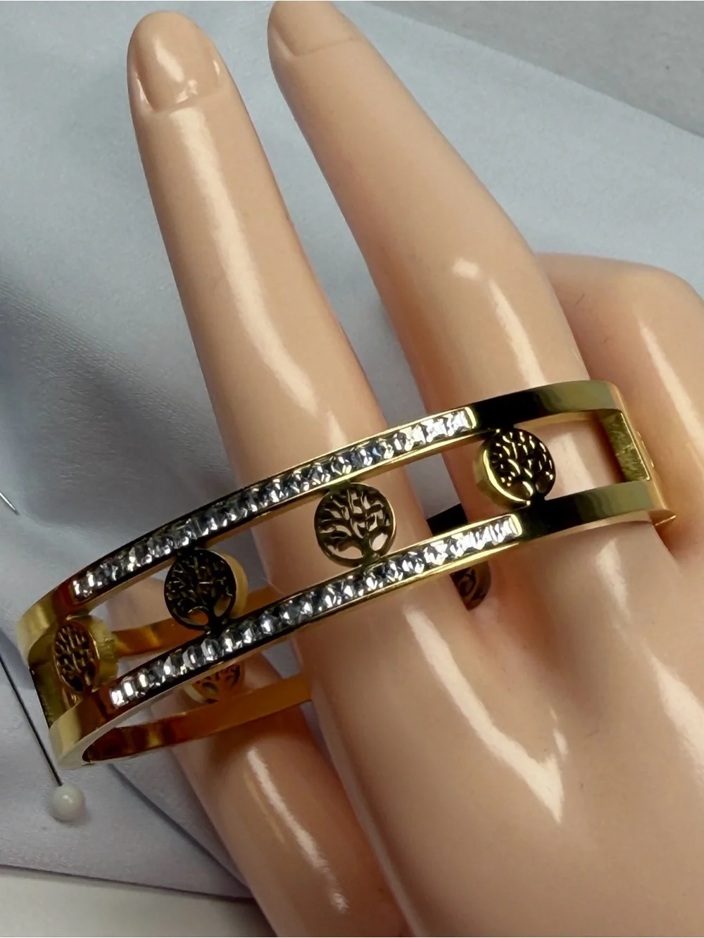 Gold-Tone Tree of Life Crystal Bangle Bracelet - Women Jewelry